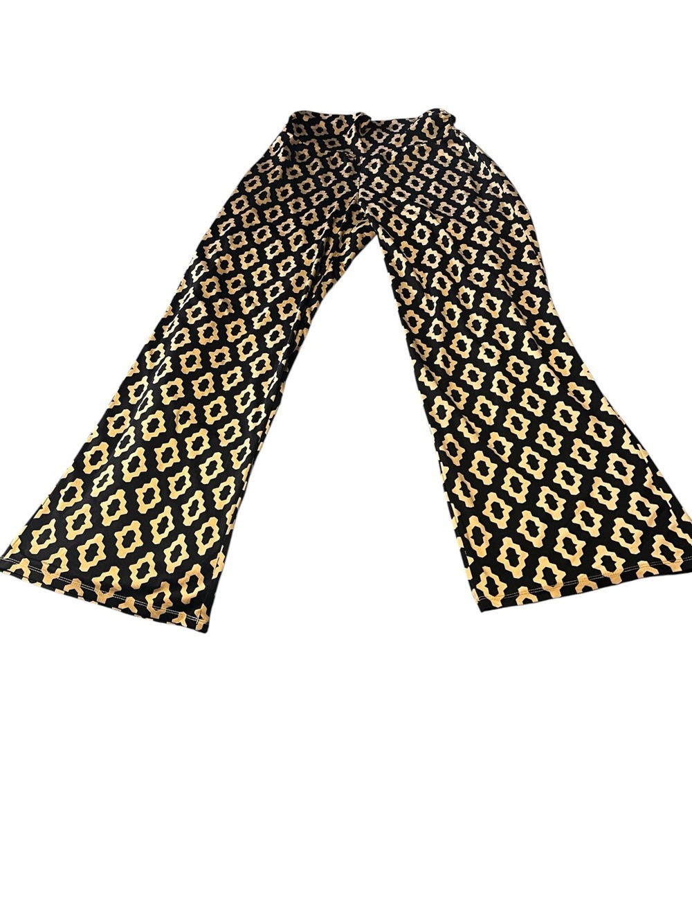 Mud Pie Black  Wide-Leg Pants with Yellow Geometric Print
